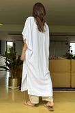 Made in Italy Eos Linen Blend Ruche Dress White